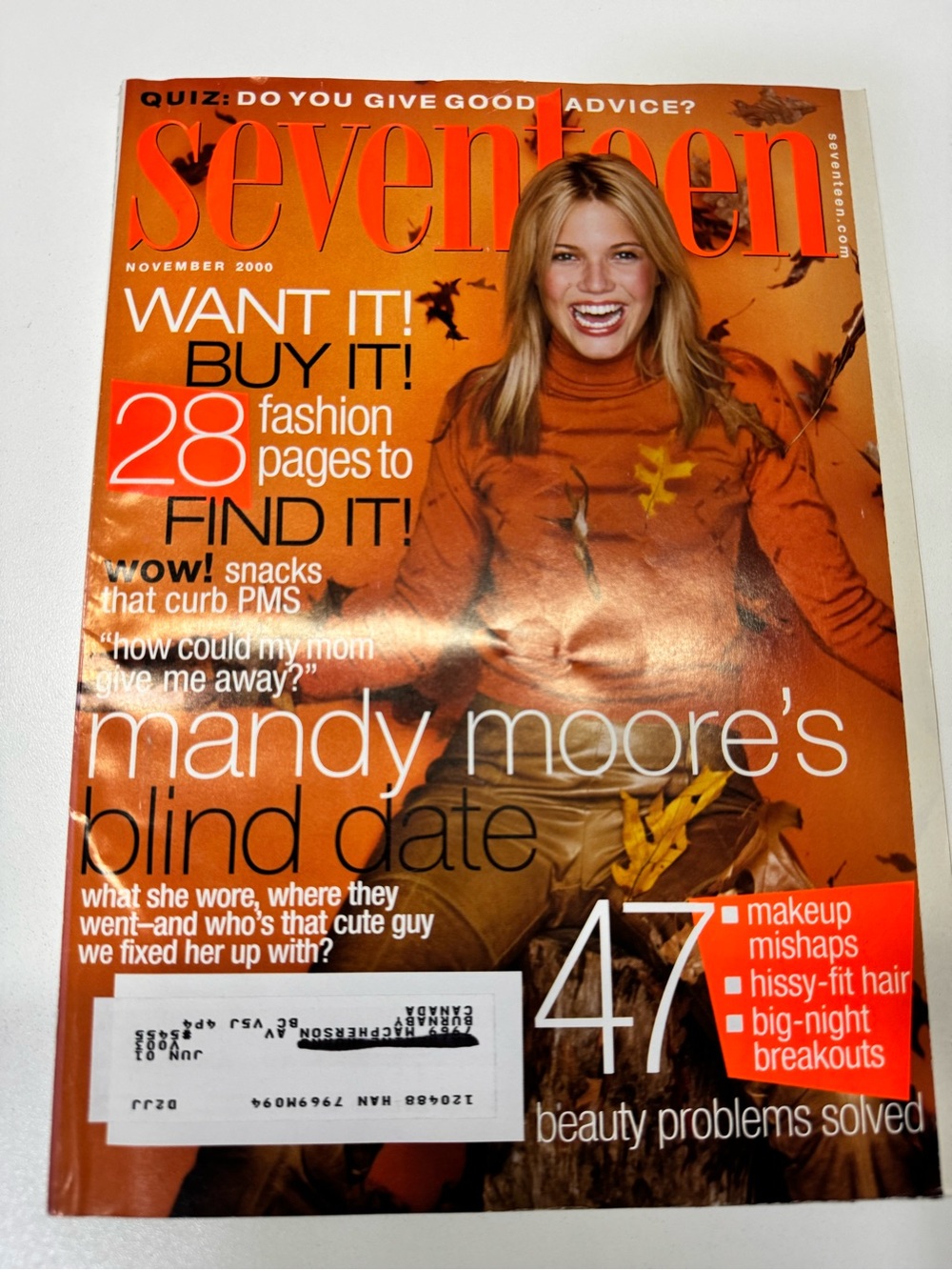Seventeen 17 Teen Magazine November 2000 Mandy Moore